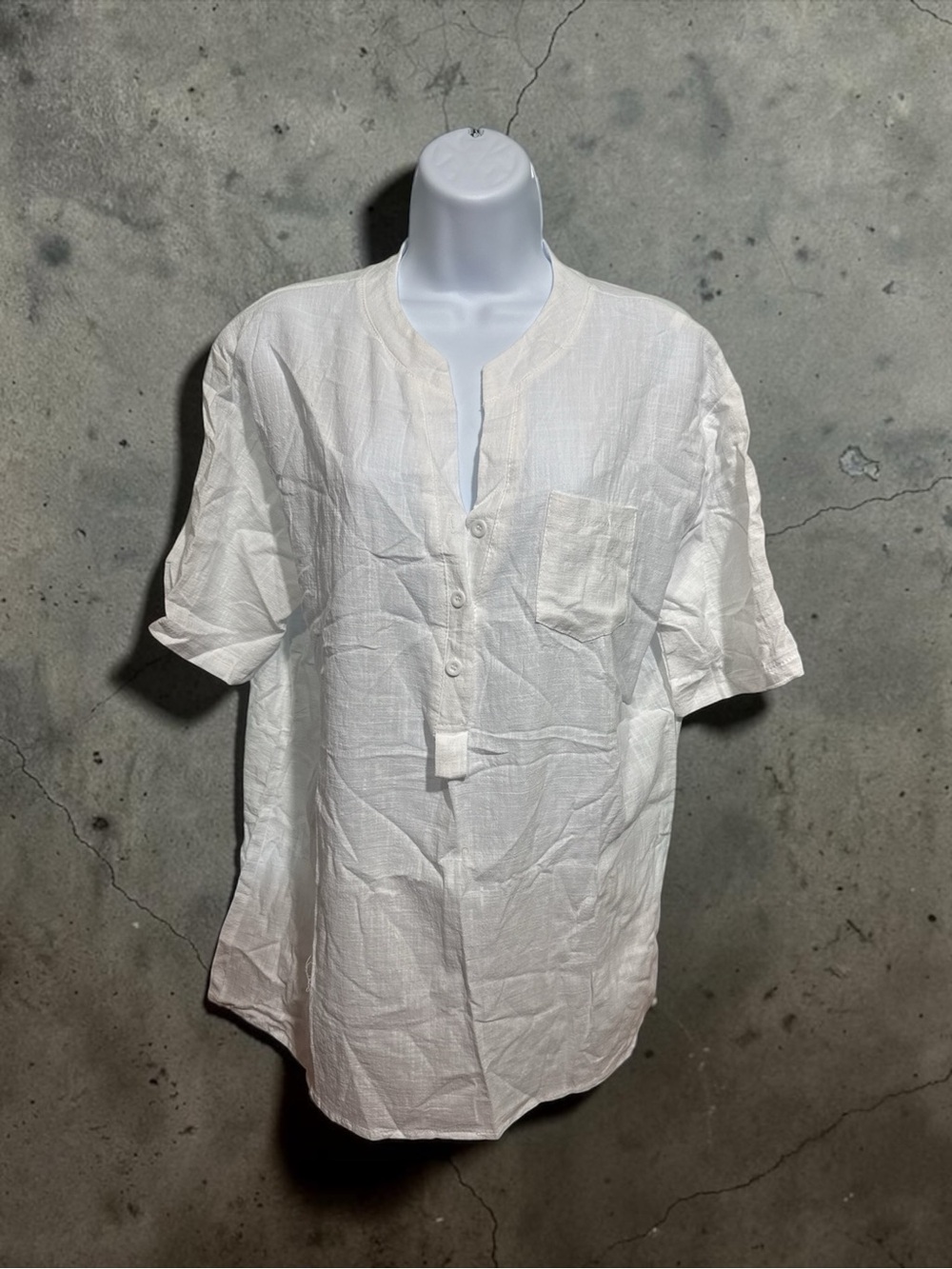 Ladies Casual White Short-Sleeve Buttonblouse Sz L